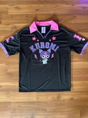 Hot Topic Black & Pink Kuromi Graphic Collard Jersey Top